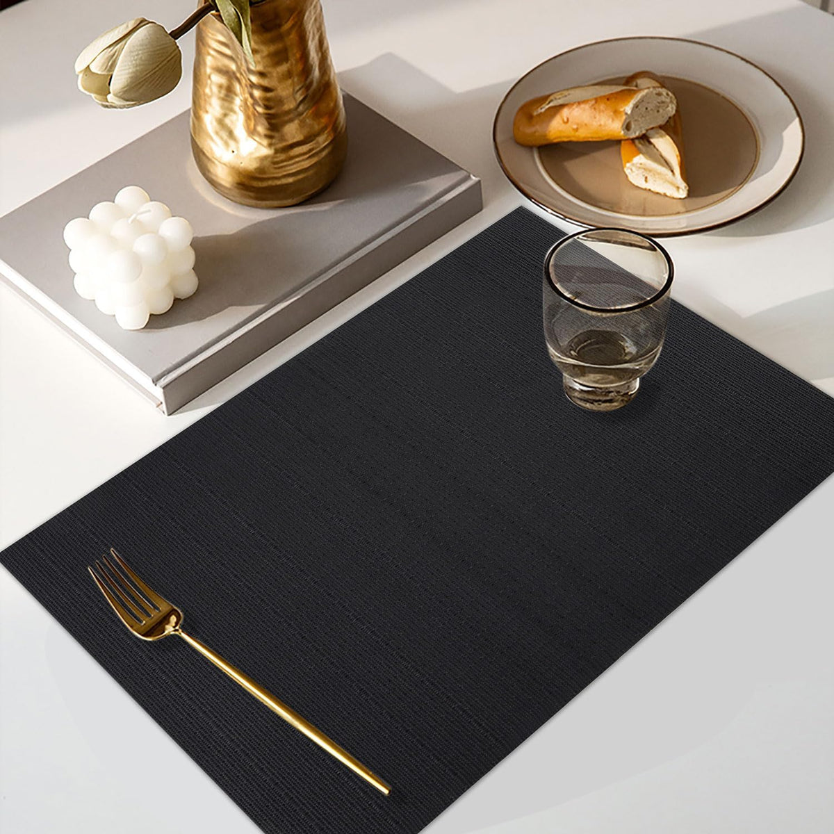 Vinyl Placemats Set of 8, PVC Woven Washable Non-Slip Table Mats, Heat Resistant Wrinkle Free Place