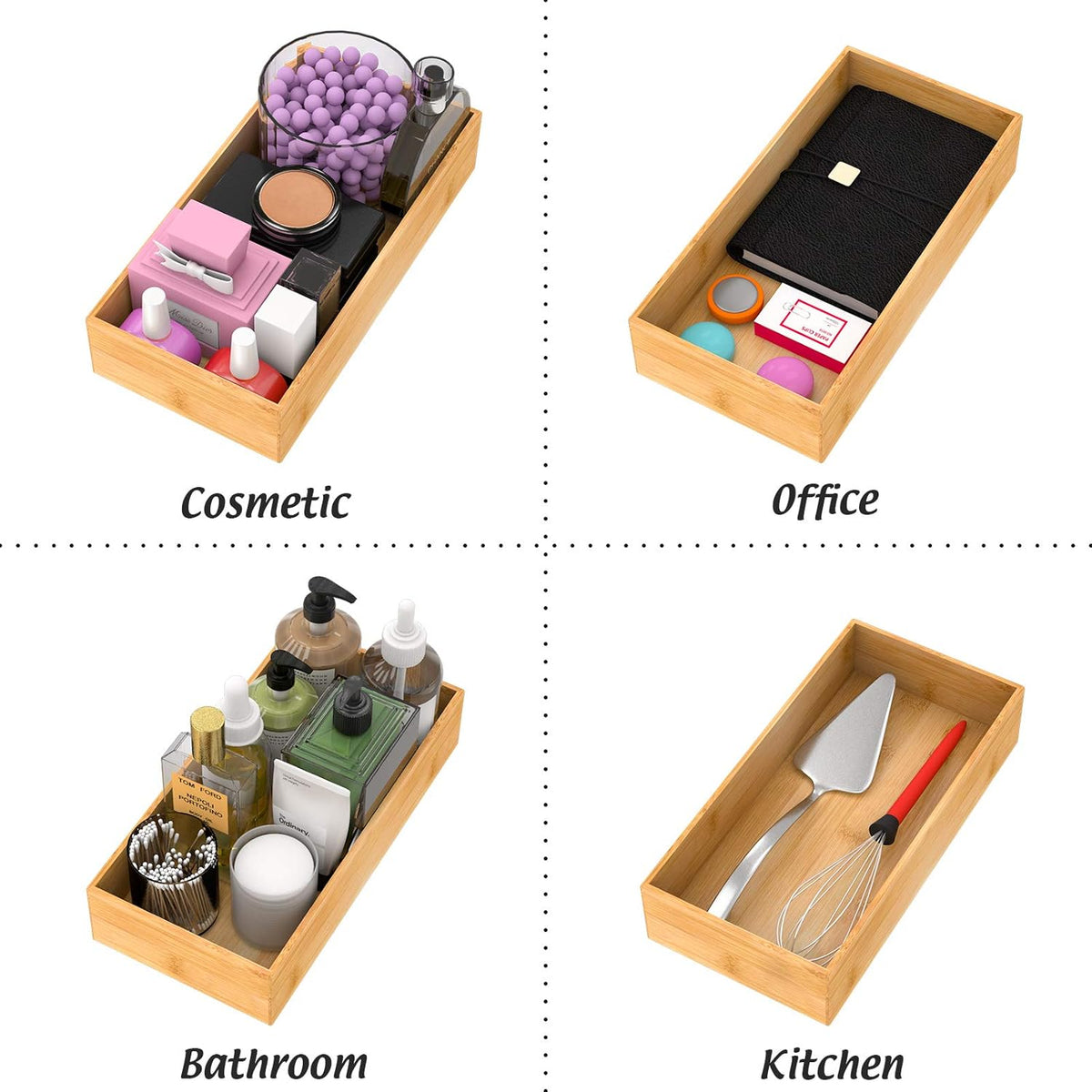 Bamboo Kitchen Drawer Organizer, Wooden Storage Box for Utensil Organizer Silverware Tray Cutlery