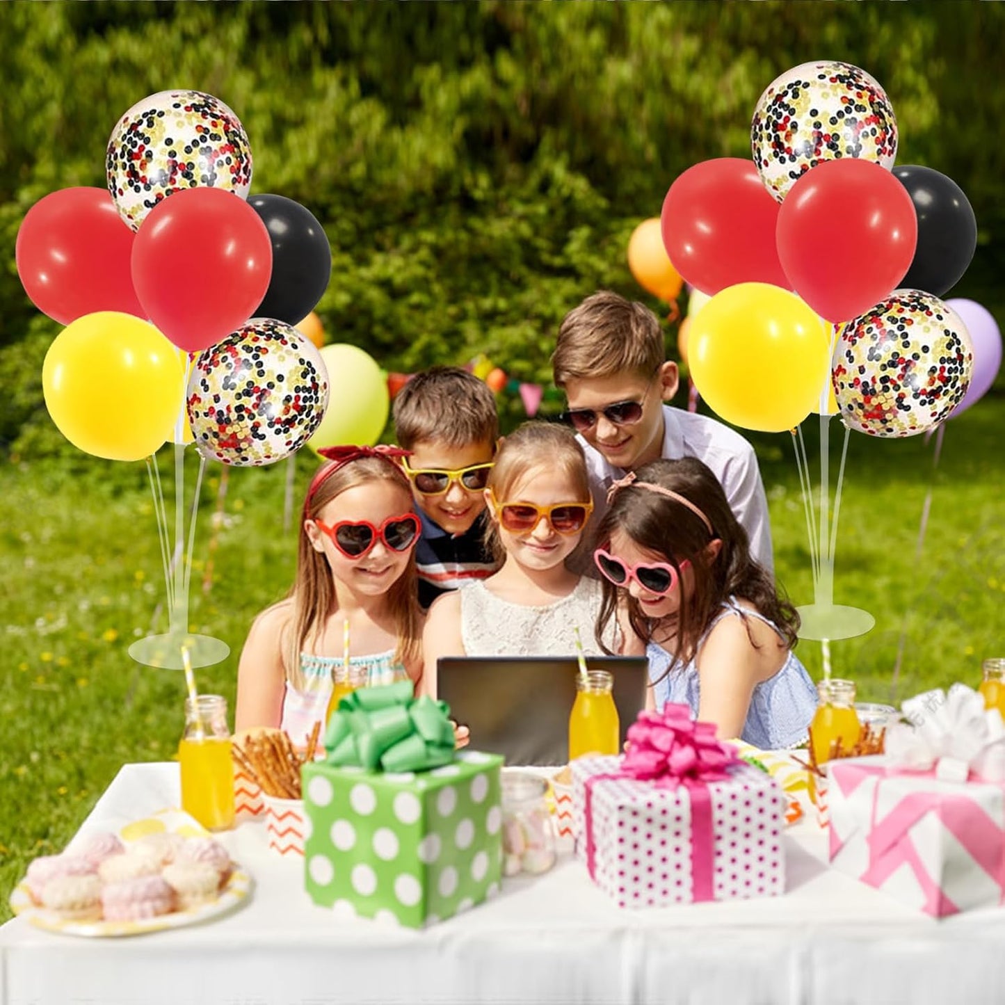 Red Yellow and Black Balloon Stand Centerpiece Table Decorations for Mouse Birthday Movie Night