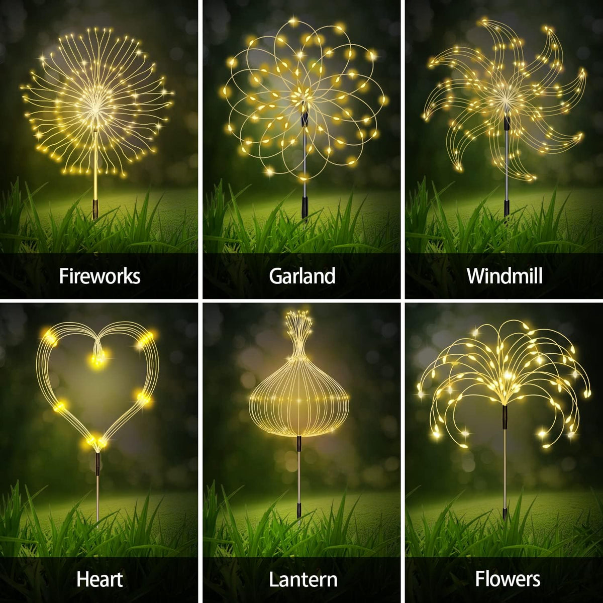 Maleyt Solar Garden Lights 8 Pack, Solar Powered Outdoor Decorative Lamps, 120 LED Solar Firework