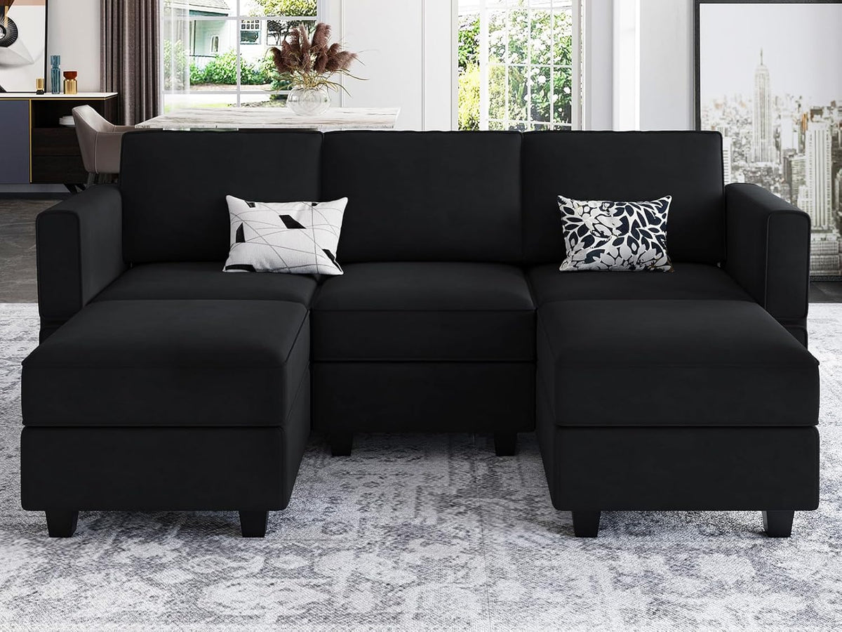 Belffin Modular Sectional Sofa with Double Chaise Velvet U Shaped Sofa Reversible Sectional Couch
