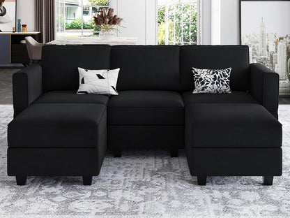 Belffin Modular Sectional Sofa with Double Chaise Velvet U Shaped Sofa Reversible Sectional Couch