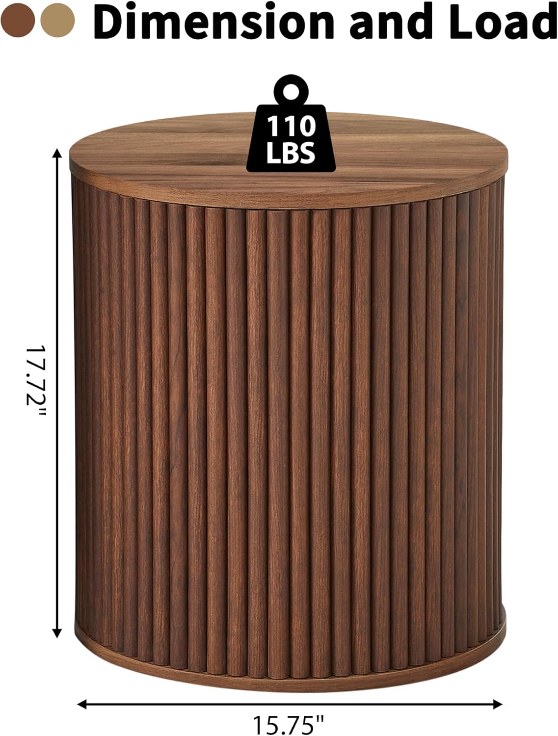 AVZEAR Small Round Side Table Fluted Night Stand Set of 2, Mid Century Modern End Table with