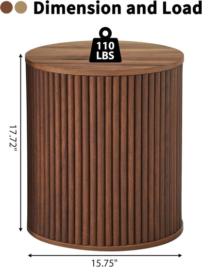 AVZEAR Small Round Side Table Fluted Night Stand Set of 2, Mid Century Modern End Table with