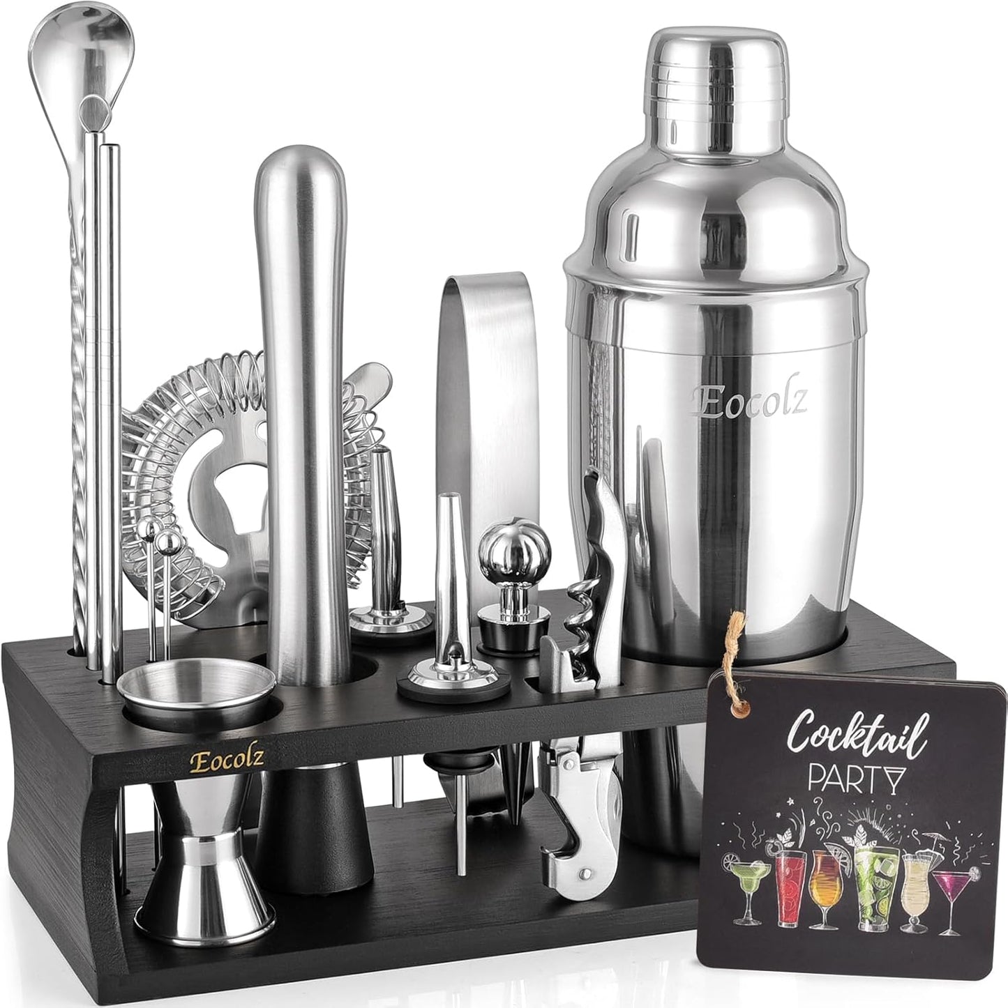Bartender Kit Cocktail Shaker Set with Stand 17-Piece Bar Tool Bar Set for Drink Mixing Home