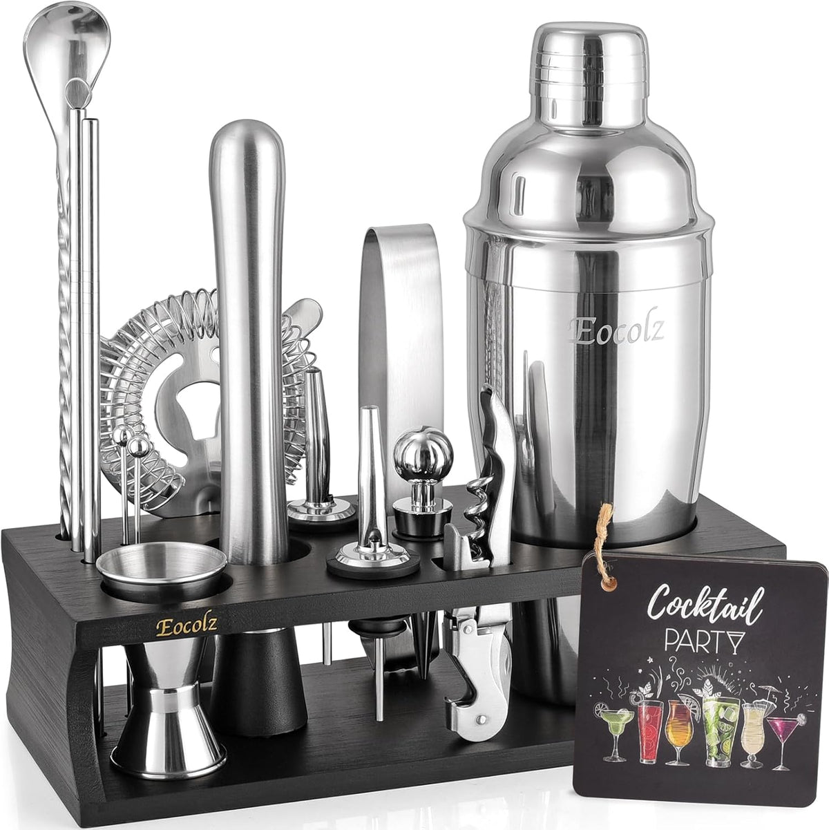 Bartender Kit Cocktail Shaker Set with Stand 17-Piece Bar Tool Bar Set for Drink Mixing Home