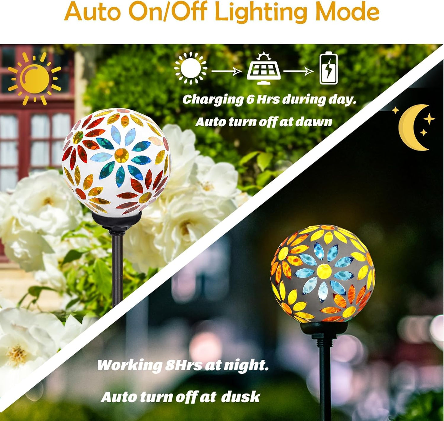 Afirst Solar Lights Outdoor Decorative - Solar Gazing Ball Mosaic Garden Stakes Flower Decorative