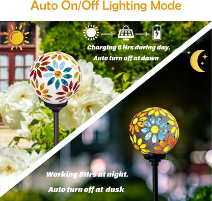 Afirst Solar Lights Outdoor Decorative - Solar Gazing Ball Mosaic Garden Stakes Flower Decorative