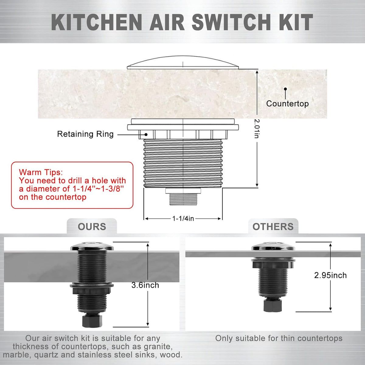 Garbage Disposal Air Switch Kit, Garbage Disposal Button, Sink Top Waste Disposer On/Off Switch, UL