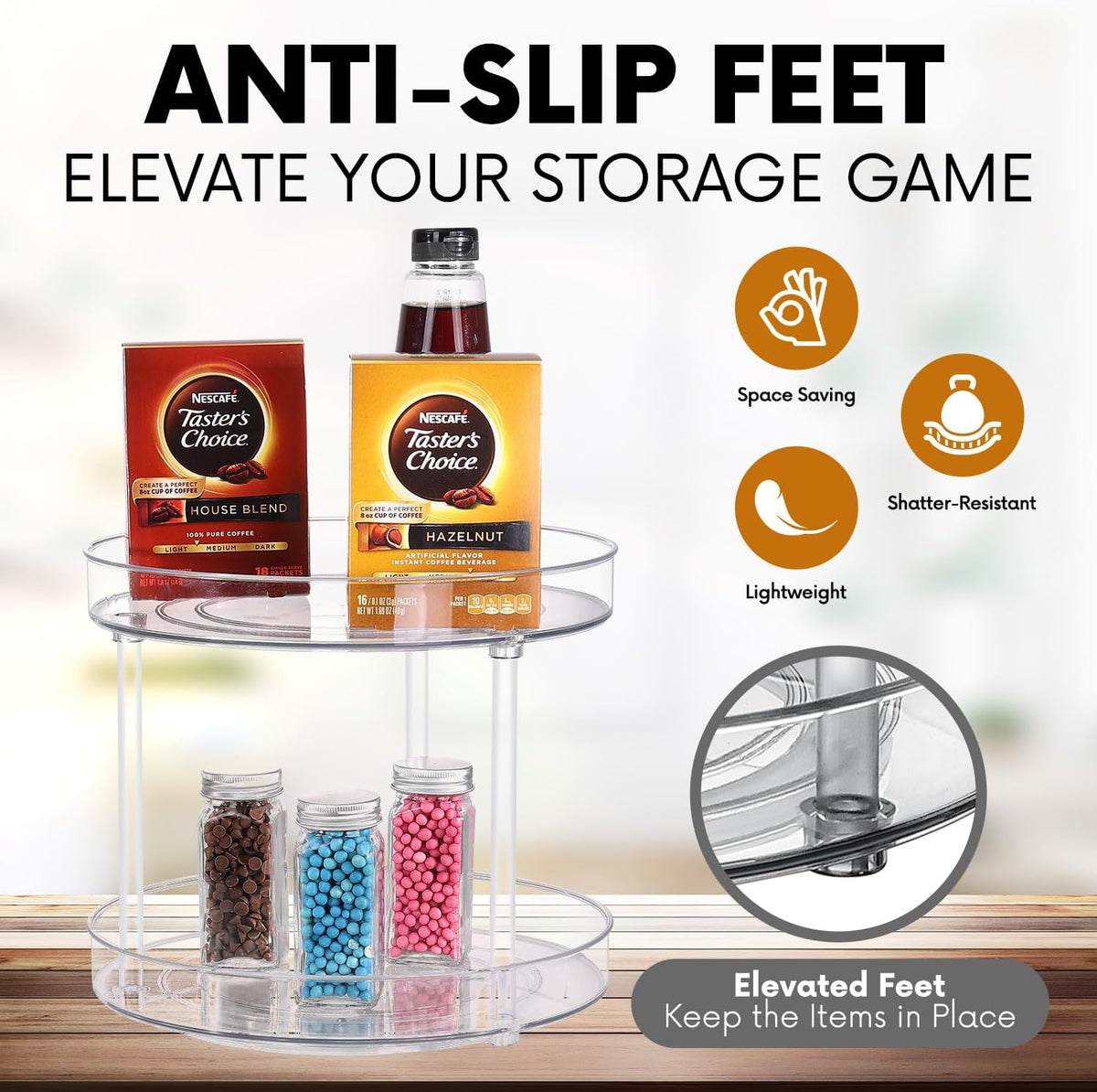 Clear Lazy Susan Organizer, Spice Rack Kitchen Cabinet Turntable, Pantry and Fridge Rotating