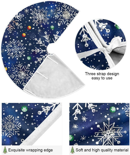 Christmas Tree Skirt, 36 Inch White Snowflakes Blue Background Xmas Tree Skirt for Christmas New