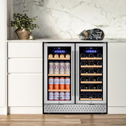 Tylza 30 Inch Wine and Beverage Refrigerator, Dual Zone Wine Beverage Cooler 30" with French Door