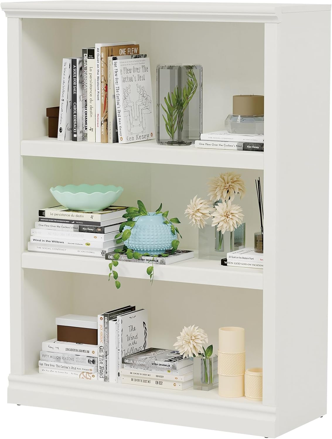 43 in Tall Bookcase, 3-Tier Bookshelf Open Storage, 33 inch Wide Floor Standing Indoor Furniture