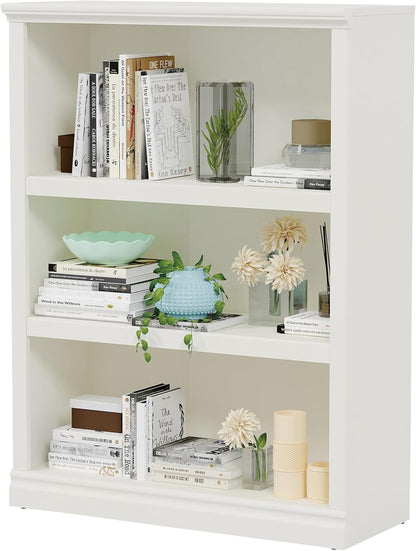 43 in Tall Bookcase, 3-Tier Bookshelf Open Storage, 33 inch Wide Floor Standing Indoor Furniture