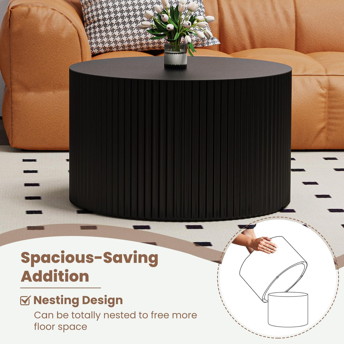 WXFKLDJ Round Nesting Coffee Table Set Cylindrical Wooden Coffee Table Sofa Center Table Circle