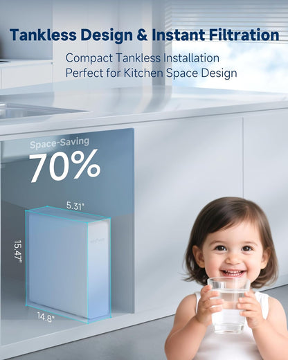 Ecoviva Tankless Reverse Osmosis Water Filter, NSF/ANSI 58 Certified, 8 Stage Under Sink RO Water