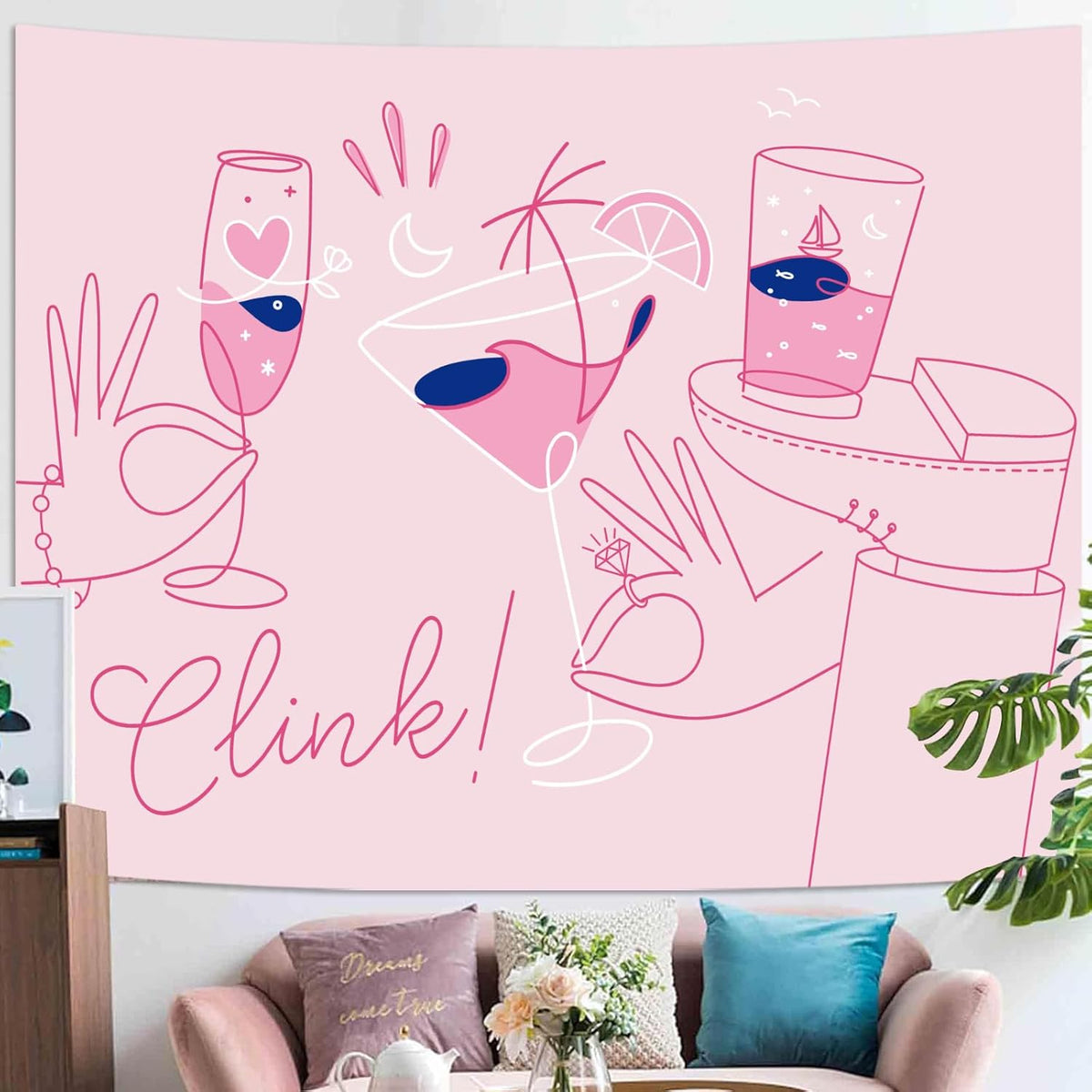 Lunerfex Y2K Tapestry Pink Party Wall Tapestry, Cute Tapestries for Bedroom Funny Tapestries Wall