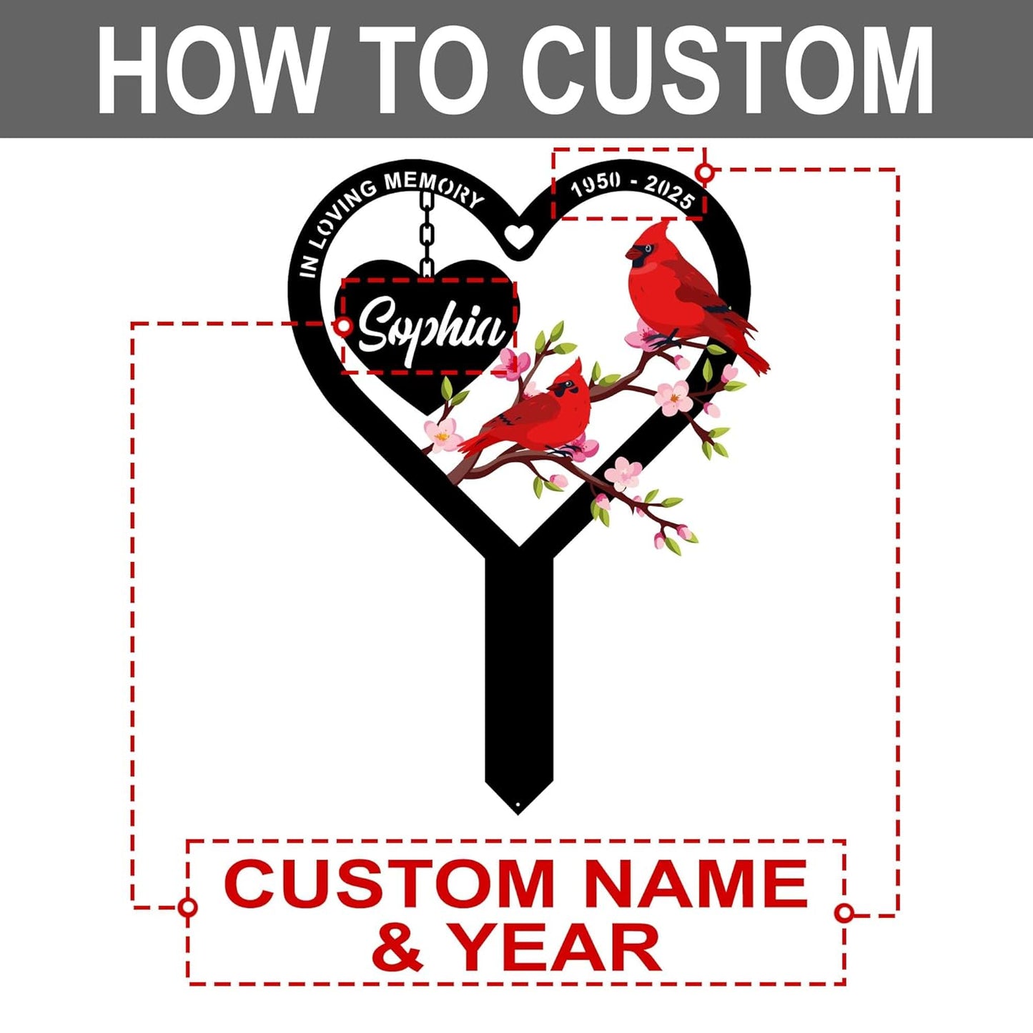Personalized Cemetery Memorial Metal Stakes, Cardinals Memorial Grave Markers,Graden Decorations