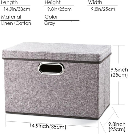 PRANDOM Foldable Storage Boxes with Lids [1-Pack] Linen Fabric Collapsible Storage Bins Organizer