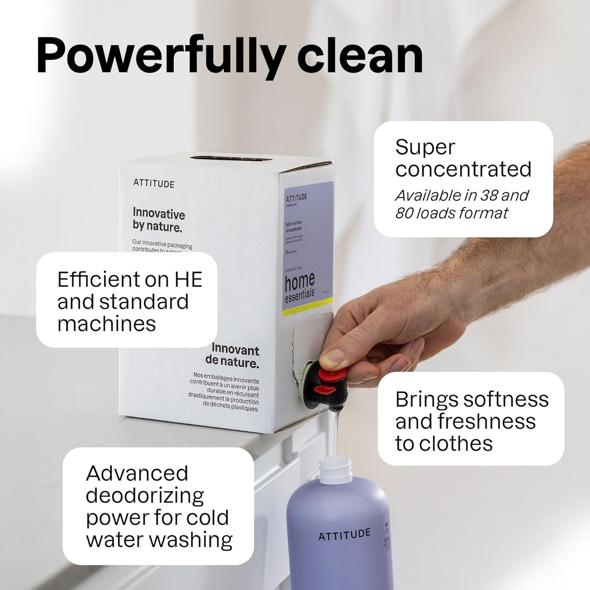 ATTITUDE Liquid Fabric Softener, Natural Origin Ingredients, For White and Colored Clothing