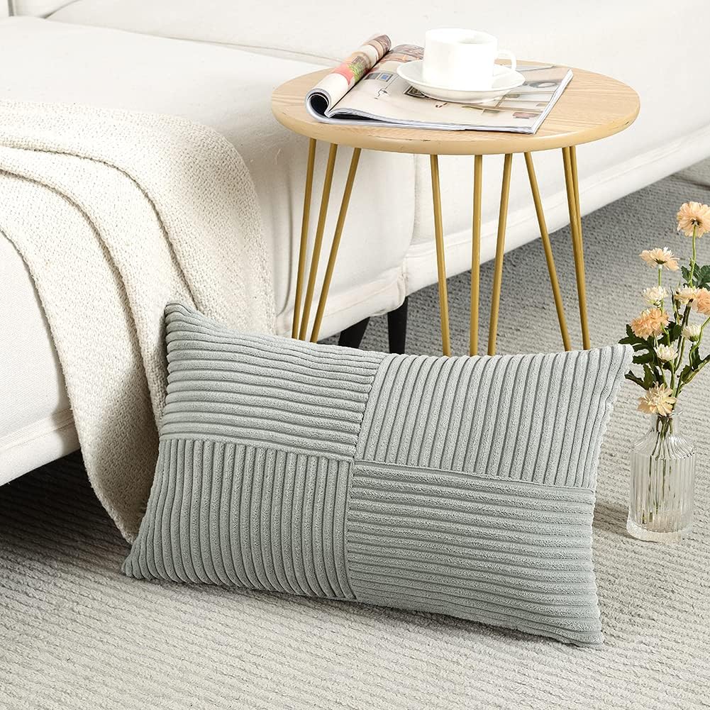 Fancy Homi 2 Packs Grey Long Lumbar Decorative Throw Pillow Covers 12x24 Inch for Couch Bed Sofa