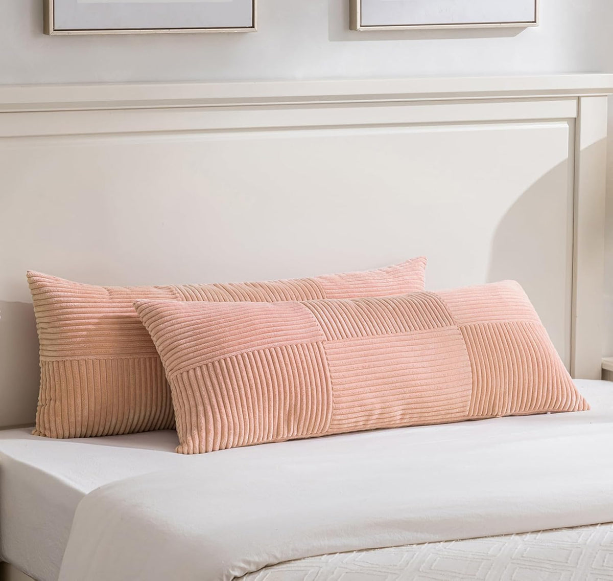Fancy Homi Set of 2 Peach Boho Long Lumbar Body Decorative Throw Pillow Cover 14x36 Inch for Bed