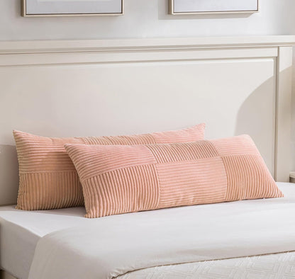 Fancy Homi Set of 2 Peach Boho Long Lumbar Body Decorative Throw Pillow Cover 14x36 Inch for Bed