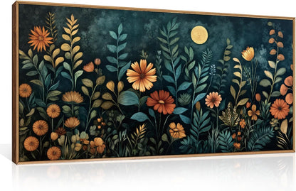 Vintage Dark Botanical Framed Canvas Wall Art Set, Colorful Floral Wall Decor, Nature Wildflower