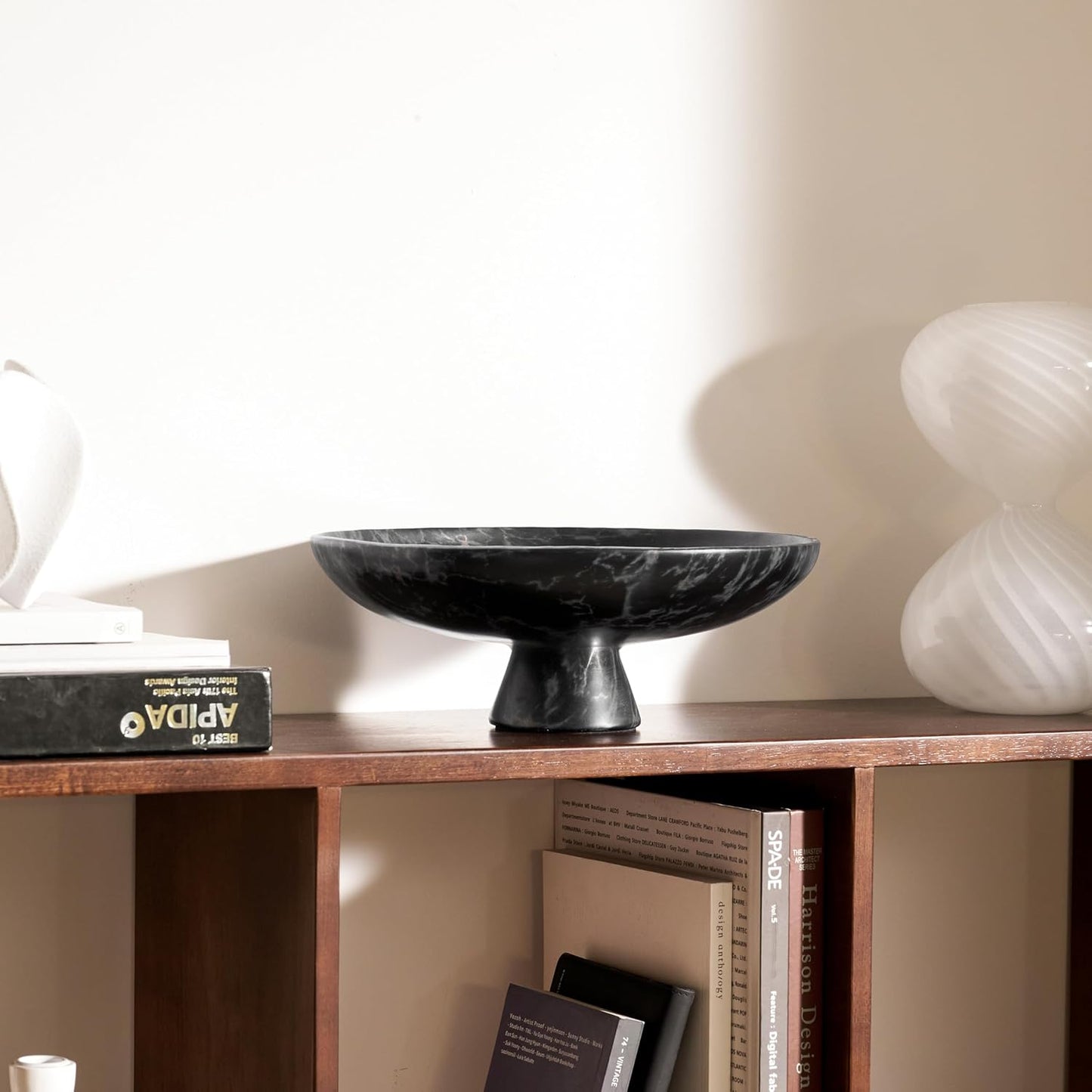 DN DECONATION Black Resin Decorative Bowl for Home Decor, 11.2" Pedestal Kitchen Fruit Bowl/Key