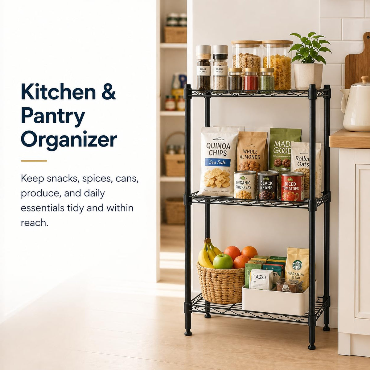 Orchidleaf 3 Tier Storage Shelves, Metal Wire Shelving Unit, Heavy Duty Adjustable Shelf Rack for