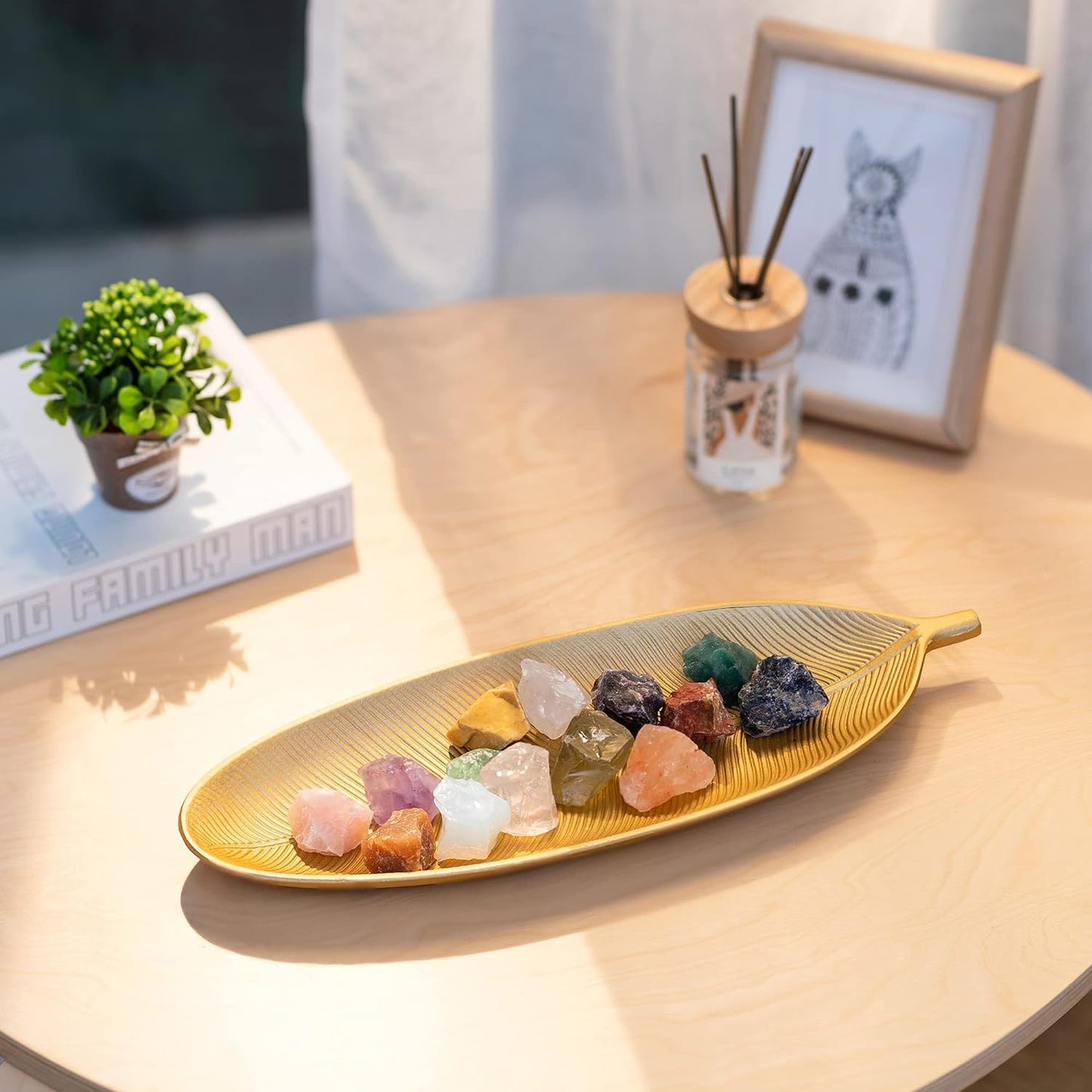 Hanobe Leaf Wooden Decorative Tray: Leaf Shaped Wood Key Tray Decor Leaves Bowl for Crystal Small