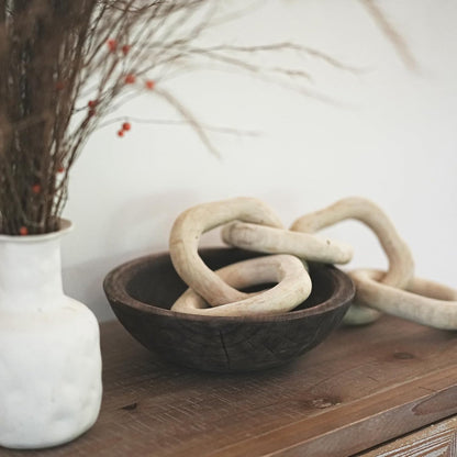 Hand Carved Wooden Decorative Bowl for Home Entryway Decor, Wood Centerpiece Bowl for Coffee Table