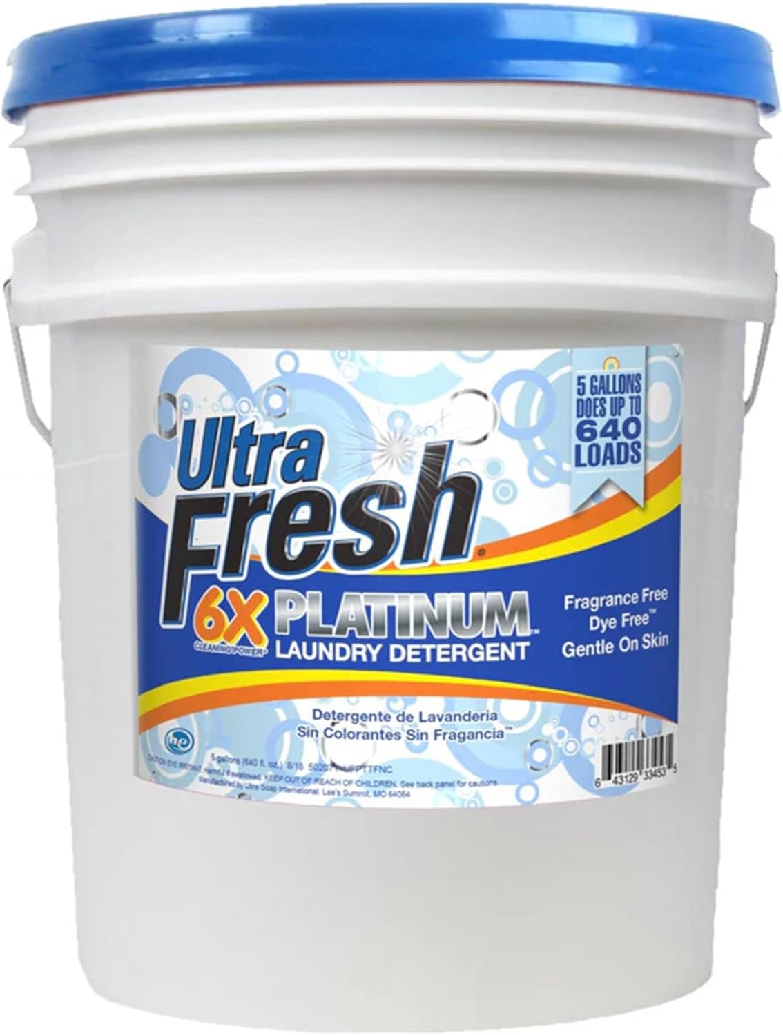 Ultra Fresh Liquid Laundry Detergent Washing Soap, 6X Platinum, Fragrance Free and Dye Free, 5