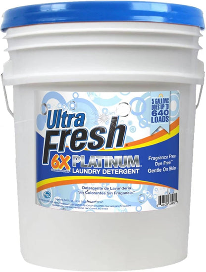 Ultra Fresh Liquid Laundry Detergent Washing Soap, 6X Platinum, Fragrance Free and Dye Free, 5