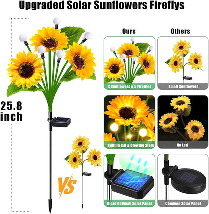 Solar Sunflower Lights Outdoor Waterproof - 6 Pack Solar Powered Sunflowers with Firefly Solar