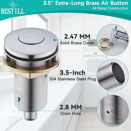 BESTILL Garbage Disposal Air Switch Kit - UL Listed, Brass 3.6" Long Push Button for Waste