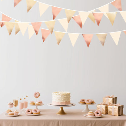 Rose Gold Champagne Gold Beige Party Decorations Metallic Fabric Triangle Flag Pennant Banner