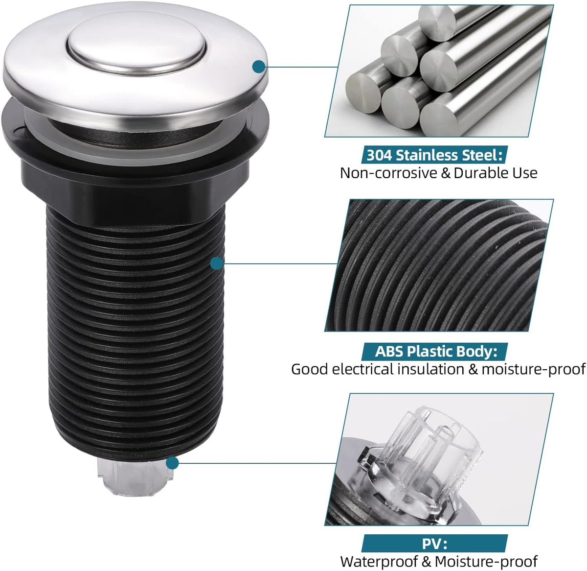 RQYEKDO Garbage Disposal Air Switch Kitchen Sink Top Long Stainless Steel Brushed Nickel Long 2.5"