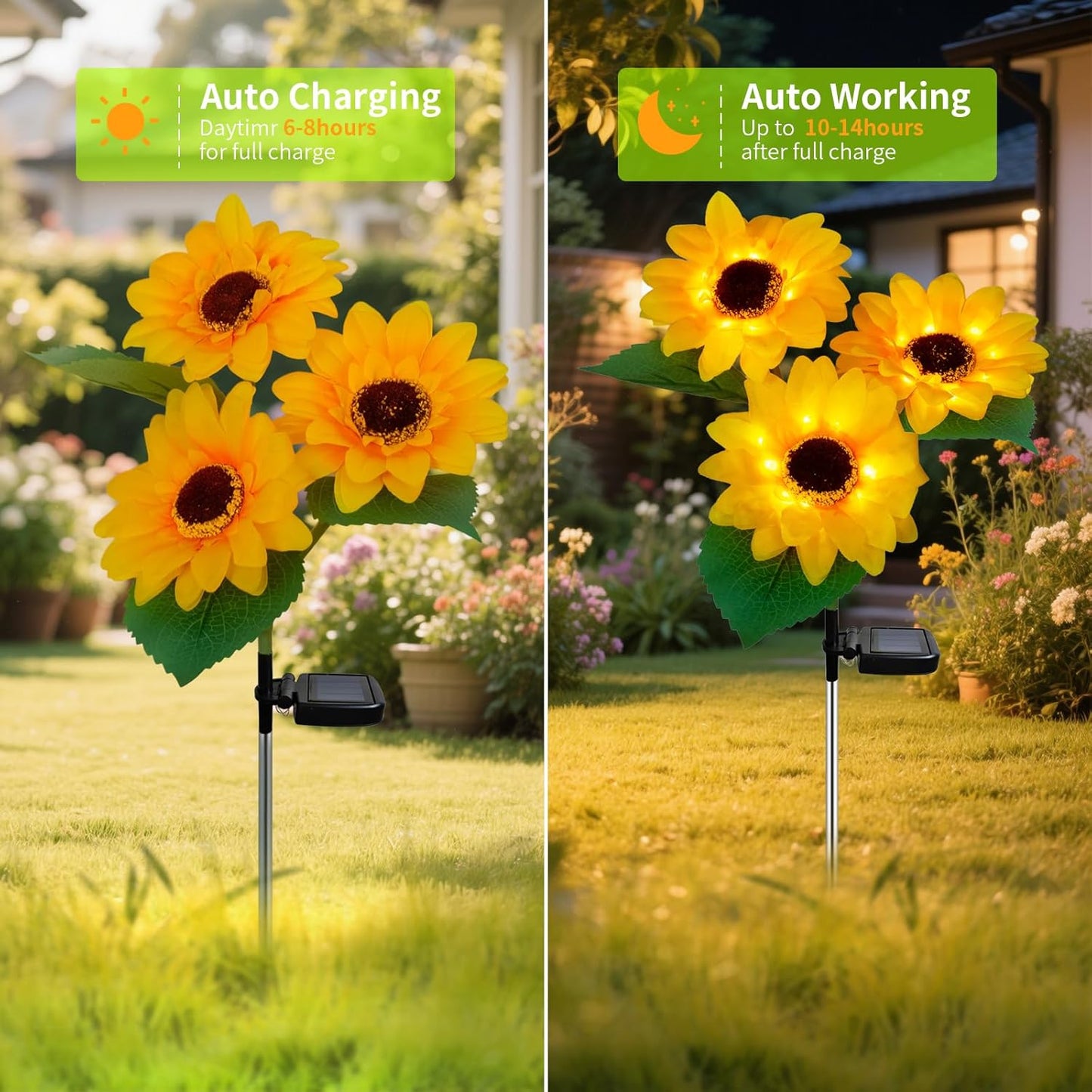 Outdoor Solar Garden Stake Lights,Upgraded LED Solar Powered Light with 3 Sunflower, Waterproof