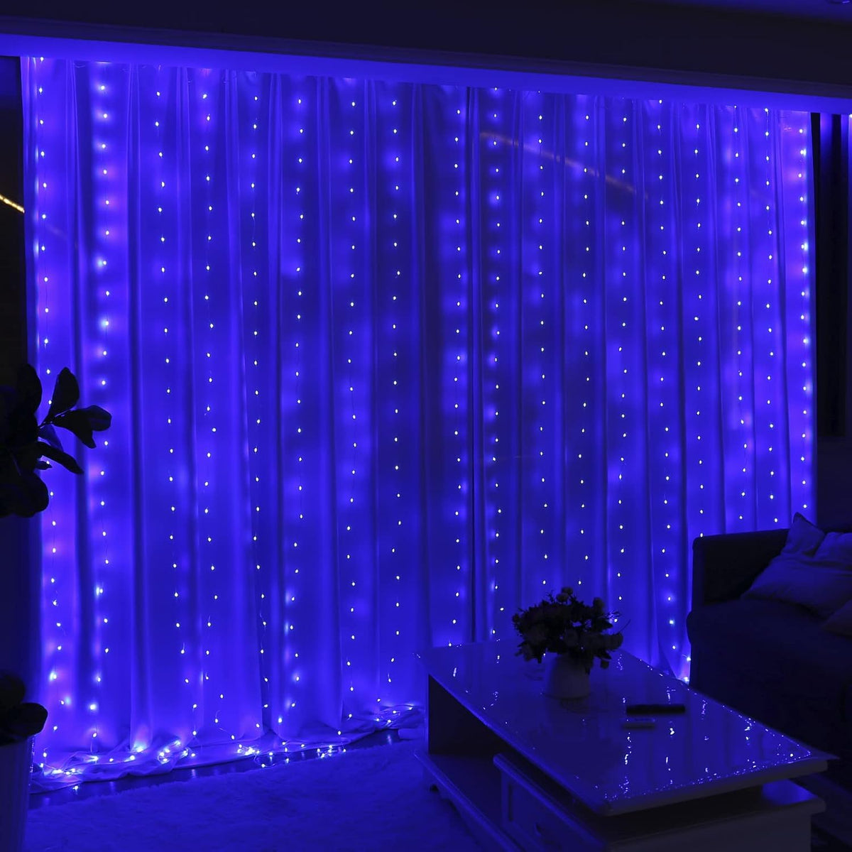 HXWEIYE 300LED Fairy Blue Curtain Lights for Bedroom, 3mx3m 8 Modes USB Plug in Window Christmas