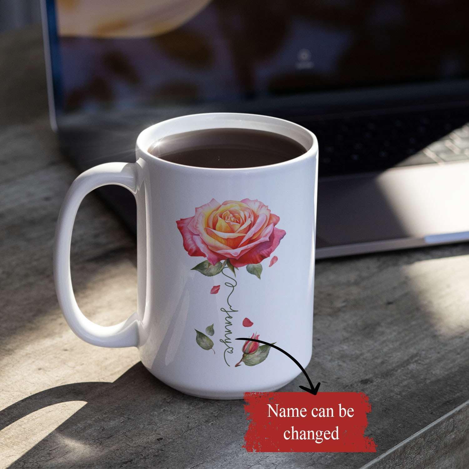 Novelty Rose Accent Cup For Girl, Personalized Rose Flower Coffee Mug 11oz 15oz, Customized Rose