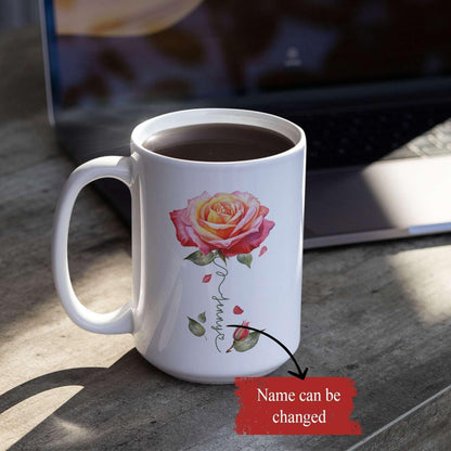 Novelty Rose Accent Cup For Girl, Personalized Rose Flower Coffee Mug 11oz 15oz, Customized Rose