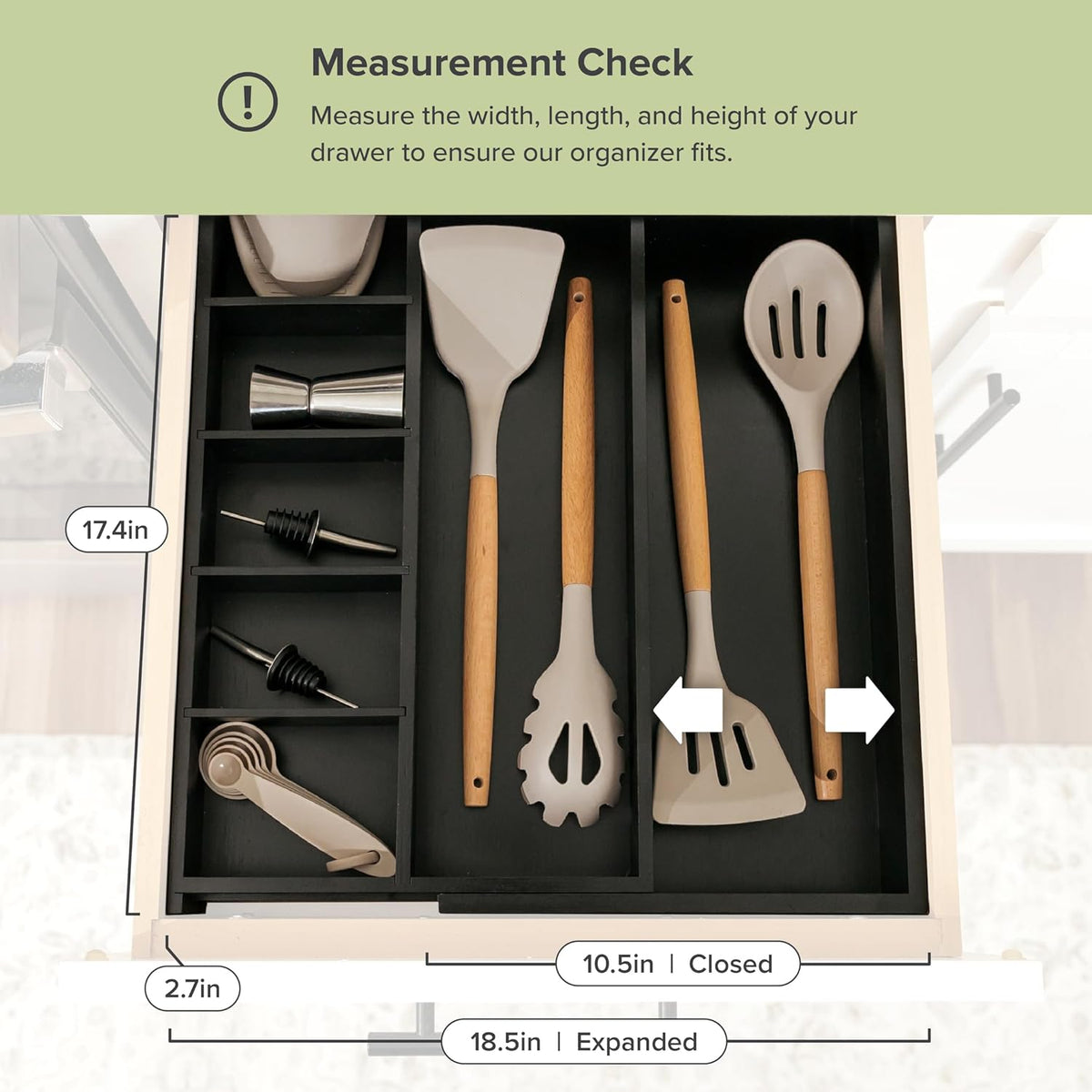Adjustable Kitchen Drawer Organizer for Utensils and Junk, Food-Safe Contract Grade with 100%