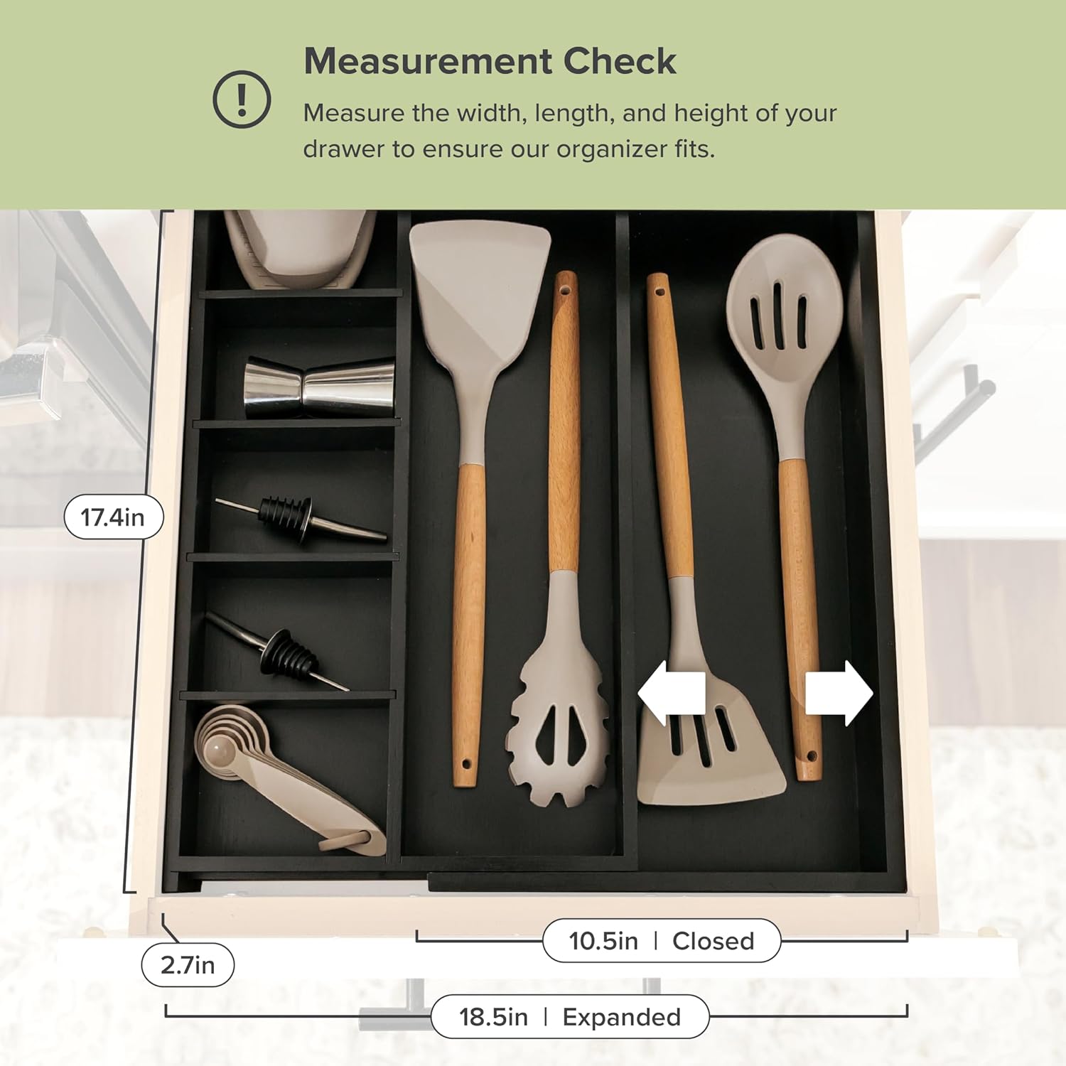Adjustable Kitchen Drawer Organizer for Utensils and Junk, Food-Safe Contract Grade with 100%