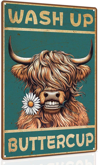 ALKB Highland Cow Sign Bathroom Wall Cow Painting for Western & Highland Cow Lovers - Funny Wash Up