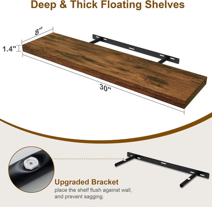30 Inch Floating Shelves, Rustic Floating Wall Shelves 8 Inch Deep, 30 x 8 Floating Shelves for