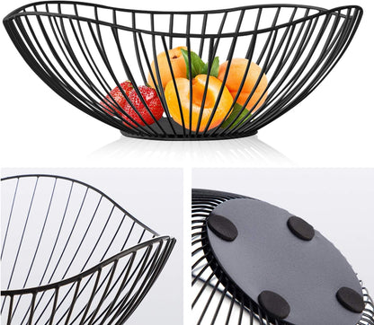 Metal Wire Fruit Basket, Black Fruit Bowl for Kitchen Counter, Fruit Holder Stand Storage Baskets