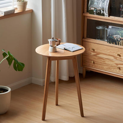 100% Solid Oak Small Tall Side Table, Mid Century Modern Coffee Table for Small Spaces, Living Room