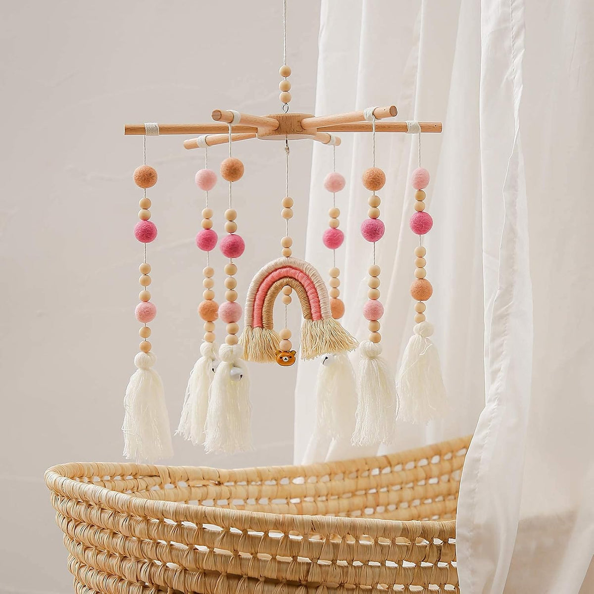 Baby 2In1 Set - Rainbow Mobile Crib Hanger,Baby Wooden Mobile Arm for Crib Baby Mobile Holder