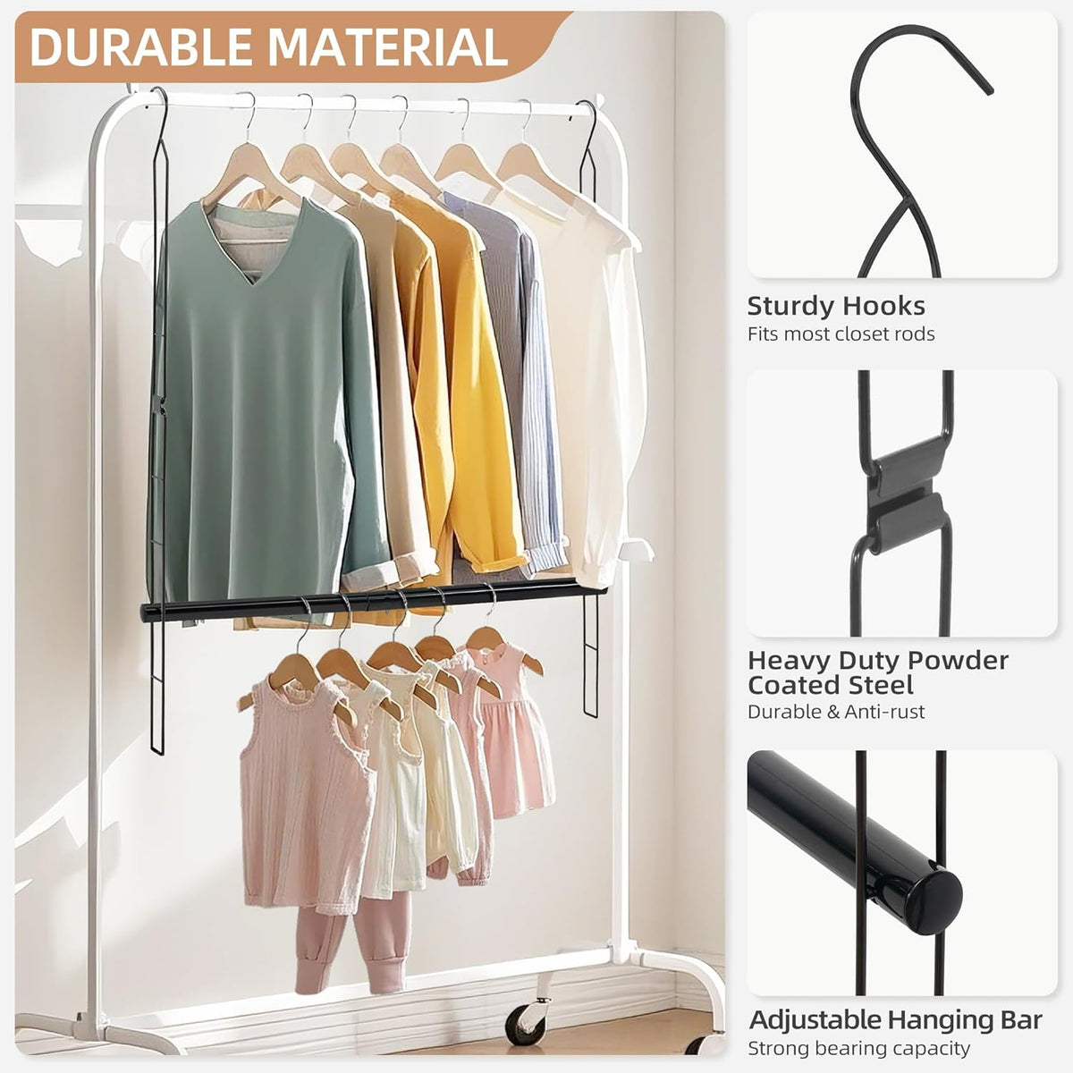 STORAGE MANIAC Hanging Closet Rod, Adjustable Width and Height Closet Hanging Organizer